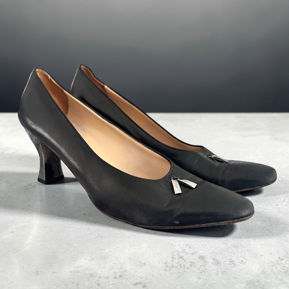 Vintage Salvatore Ferragamo Black Heels with Silver Accent